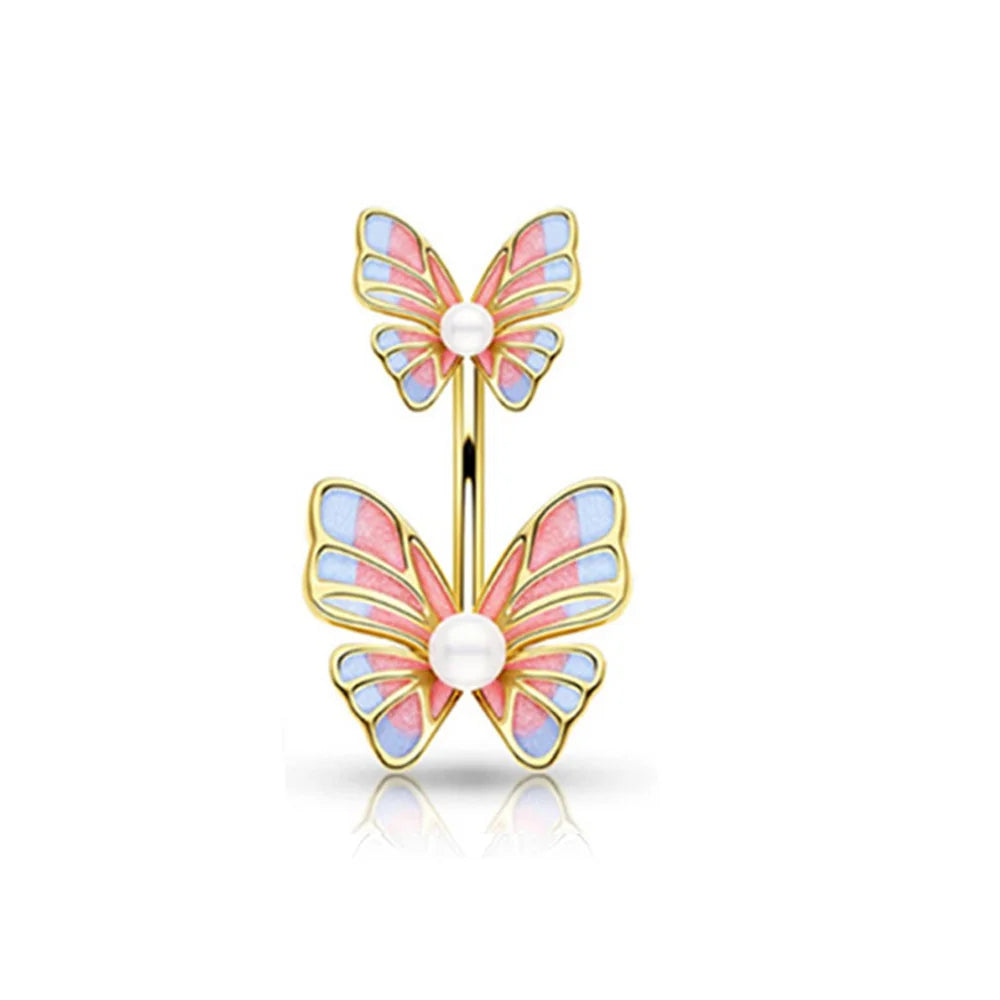 Stainless Steel Blue Belly Button Ring Navel Tragu Piercing Barbell Heart  Butterfly Body Jewelry Punk Accessories for Women