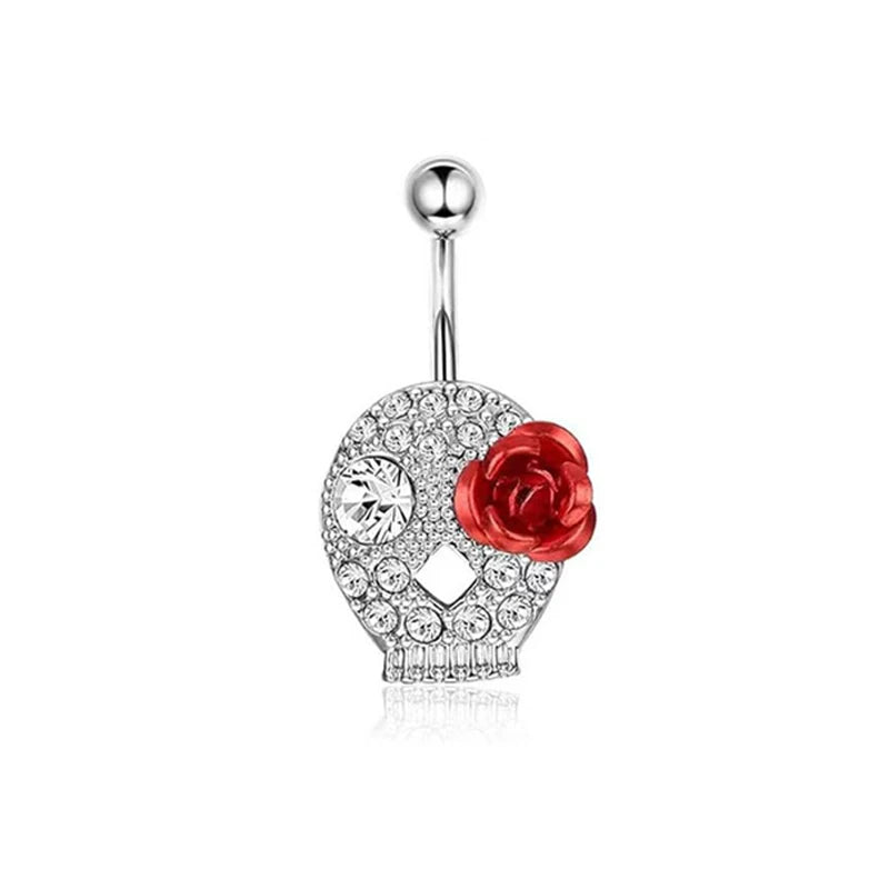 Fashion Punk Style Stainless Steel Belly Button Rings Red Color Zircon Crystal Navel Nail For Women Simple Body Piercing Jewelry
