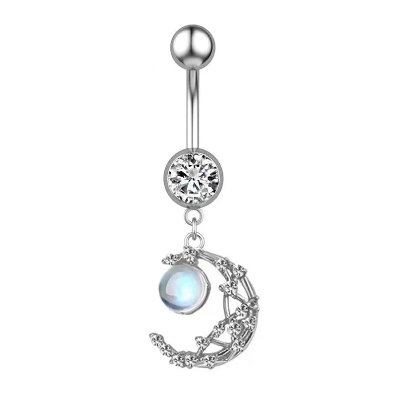 Stainless Steel Blue Belly Button Ring Navel Tragu Piercing Barbell Heart  Butterfly Body Jewelry Punk Accessories for Women